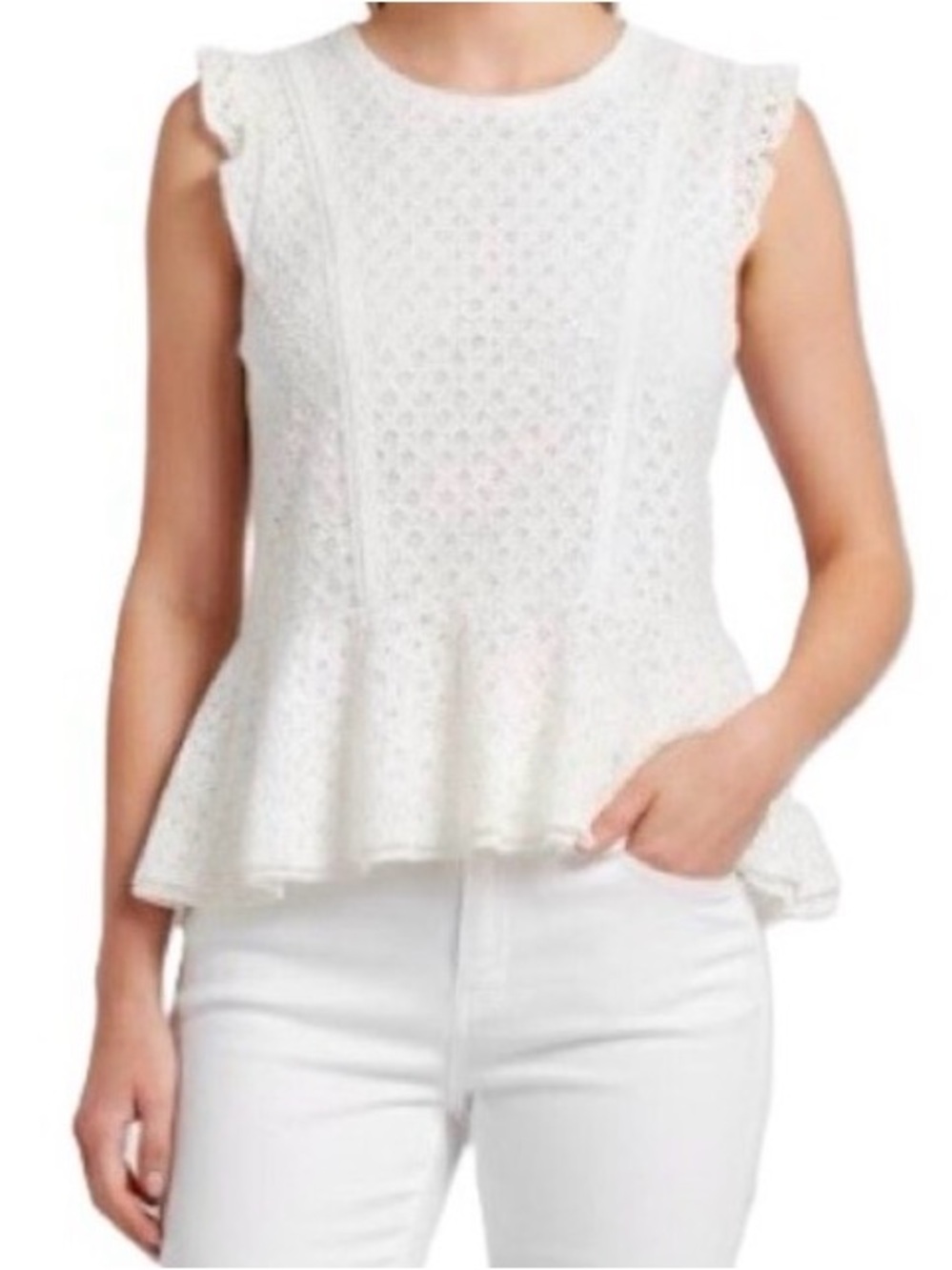 BANANA REPUBLIC White Eyelet Peplum Top Small NWOT Broderie Anglaise